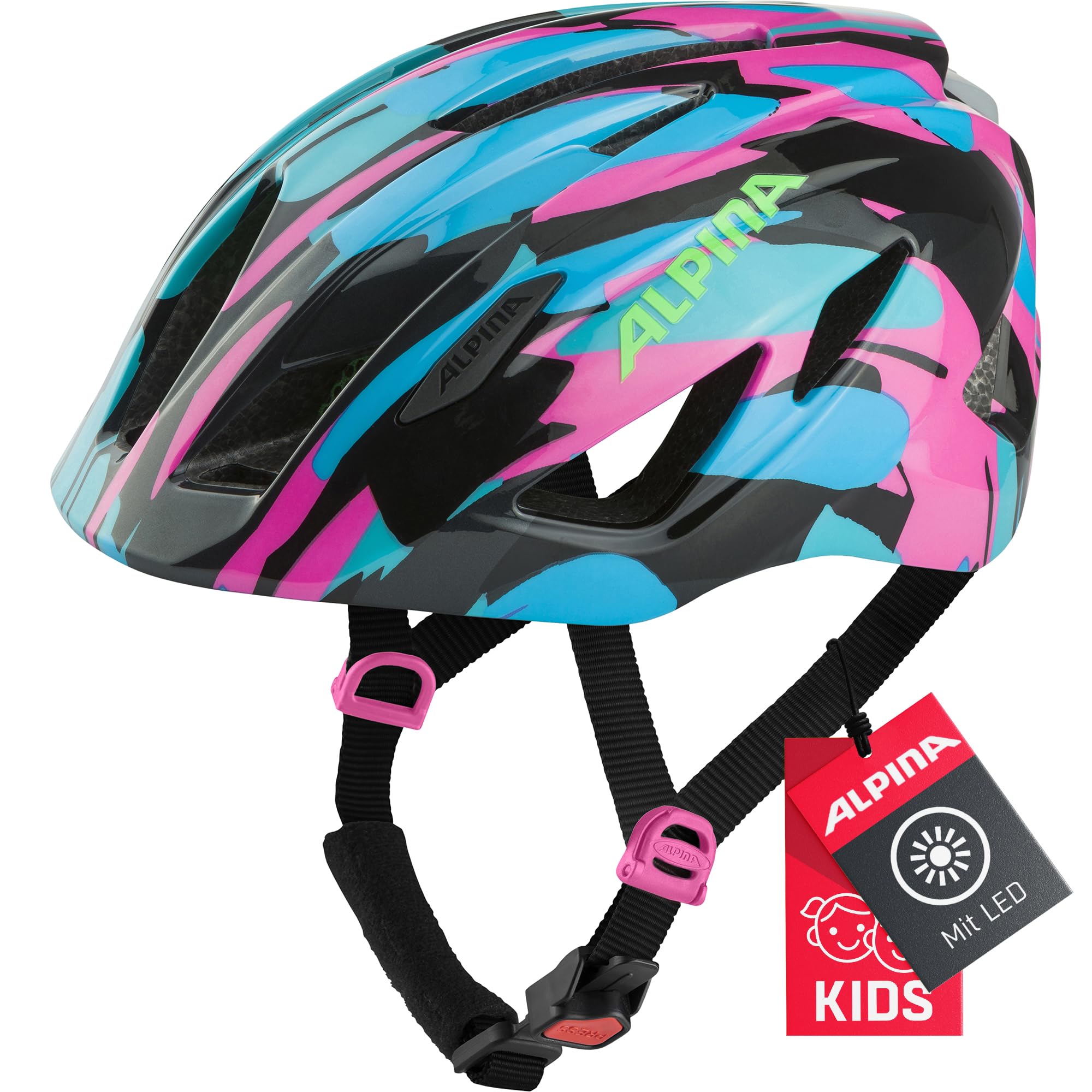 ALPINA Unisex - Children, PICO FLASH cycling helmet, neon-blue pink gloss, 50-55 cm