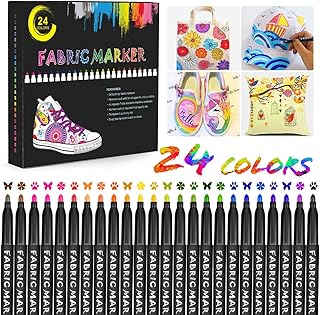 Gifort Textilmalstifte, 24 Farben Stoffmalstifte Waschfest, Nicht Giftige Permanent Textilmarker für Bastelgeschenke, DIY T-Shirts, Jeans, Schuhe, Taschen