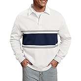 Herberton Men Fleece-Lined Rugby Shirts Heavyweight Color Block Long Sleeve Sweatshirt(S-2XL)