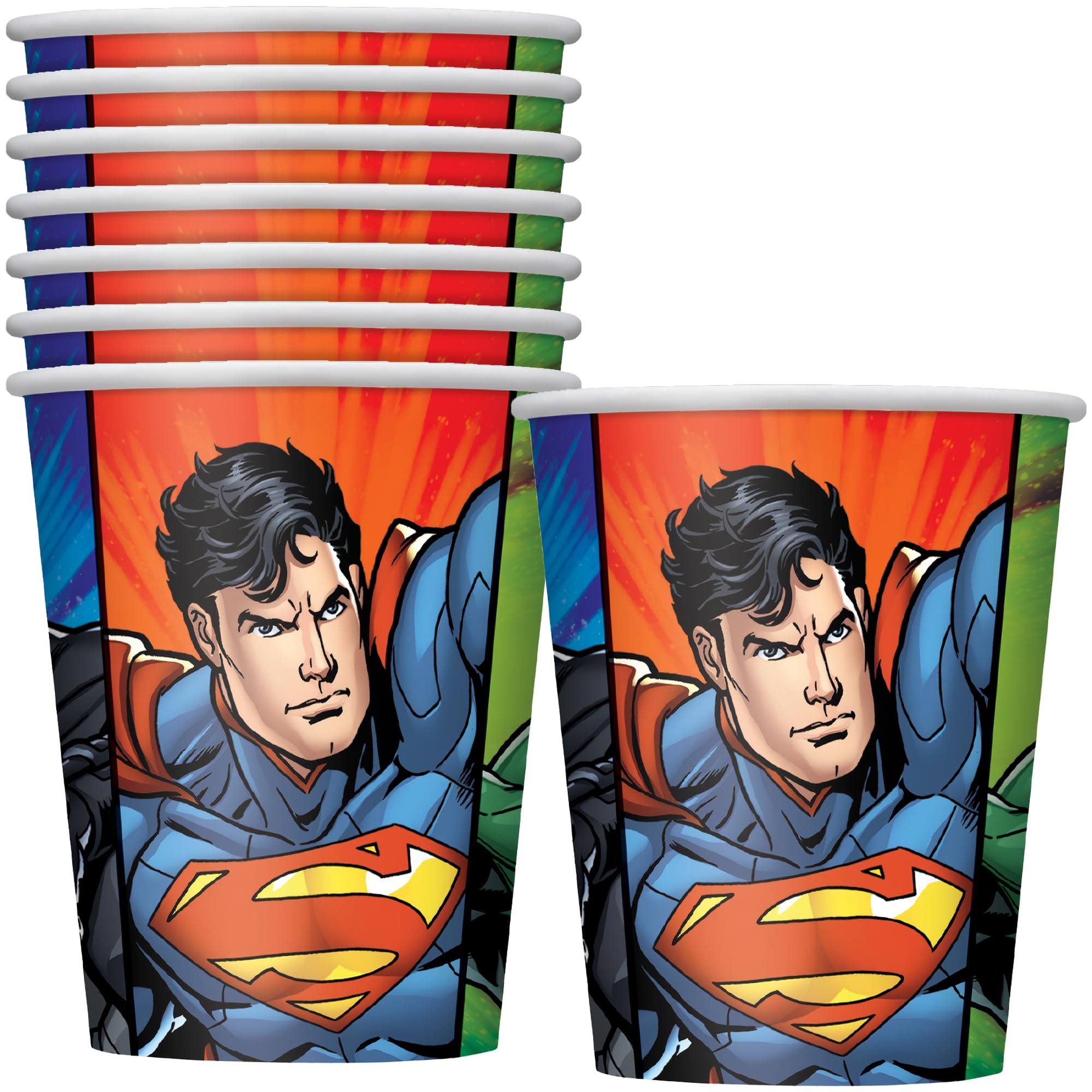 Justice League Multicolor Paper Cups (9oz) Pack of 8 - Colorful Superhero Party Cups for Kids & Adults