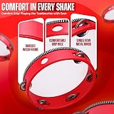 Flexzion 8 Inch Wooden Round Tambourine with 8 Jingles Red Handheld view 5