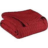 Superior Diamond Weave All-Season Cotton Blanket, Cover for Home, Couch, Bed, Soft, Warm Blankets, Boho Aesthetic, Comfy, Cozy, and Cute Covers, Decorative Bedding Essentials, King, Burgundy