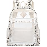 Xunteny Clear Backpack for Girls Women School Bookbag Heavy Duty Transparent Backpacks (Beige Corduroy Leopard)