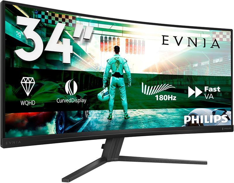 Philips Evnia 34in Curved WQHD 180Hz 0.5ms HDR10 FreeSync Premium