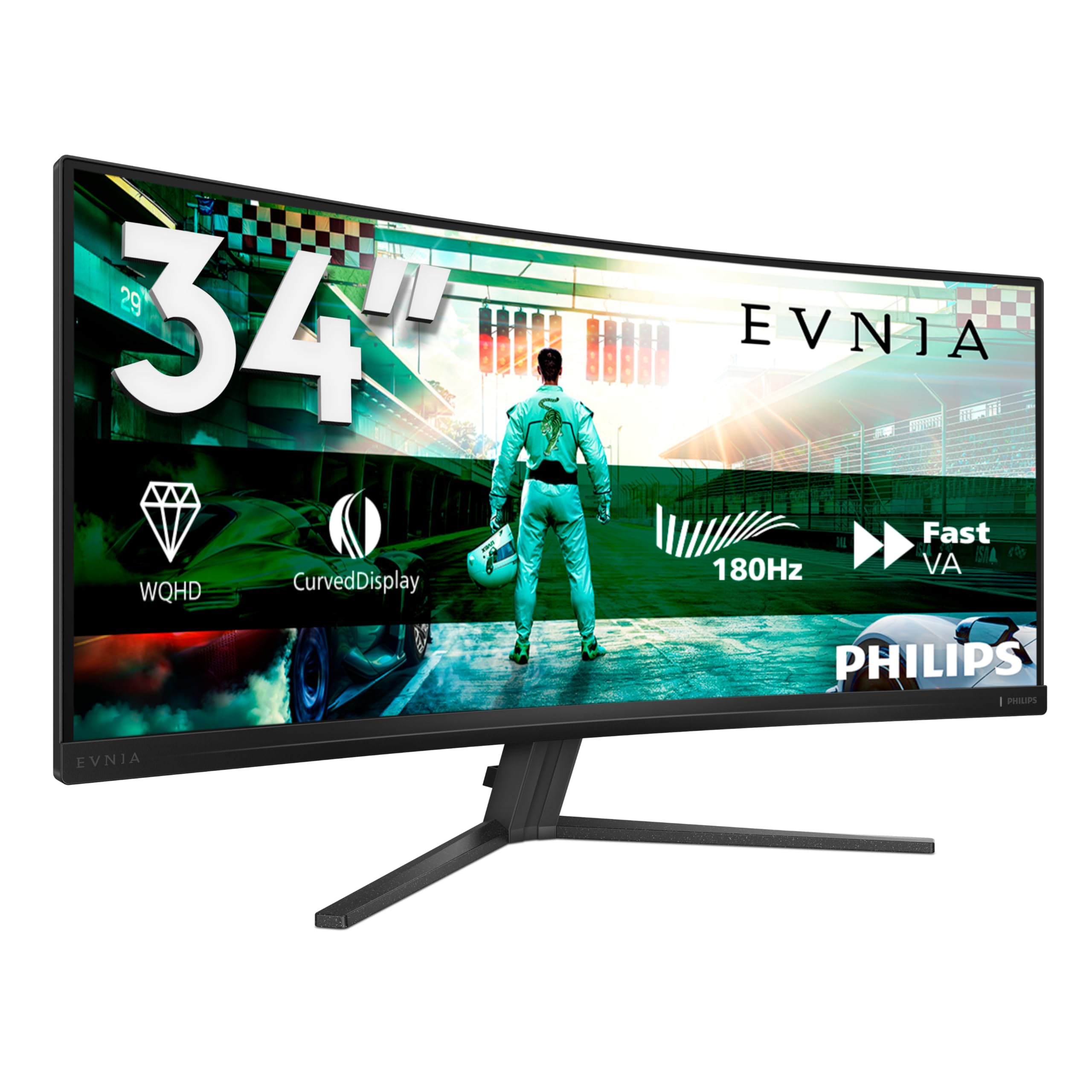Philips 34M2C3500L 34 Zoll UW-QHD-Monitor, Curved, 180 Hz, schnelles VA-Panel, 0.5 ms MPRT, Adaptive Sync, HDR10, FreeSync Premium, (3440 x 1440, 2 x HDMI 2.0, DP 1.4), Dunkel grau