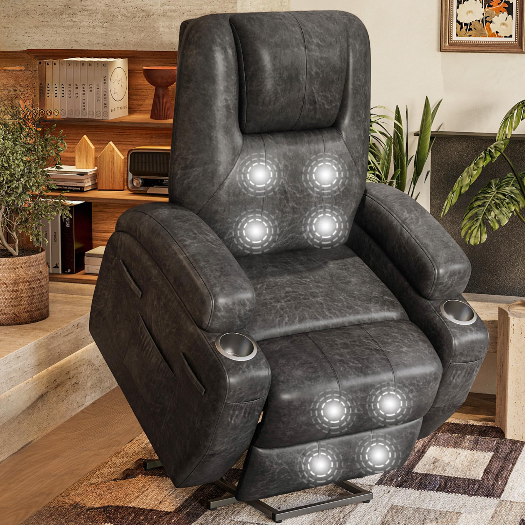 Photo 1 of Flamaker Power Lift Recliner Chair Luxurious Leathaire Fabric Electric Lift Recliner for Elderly Power Lift Recliner Chair with Cup Holders Side Pockets for Living Room (Light Black)
