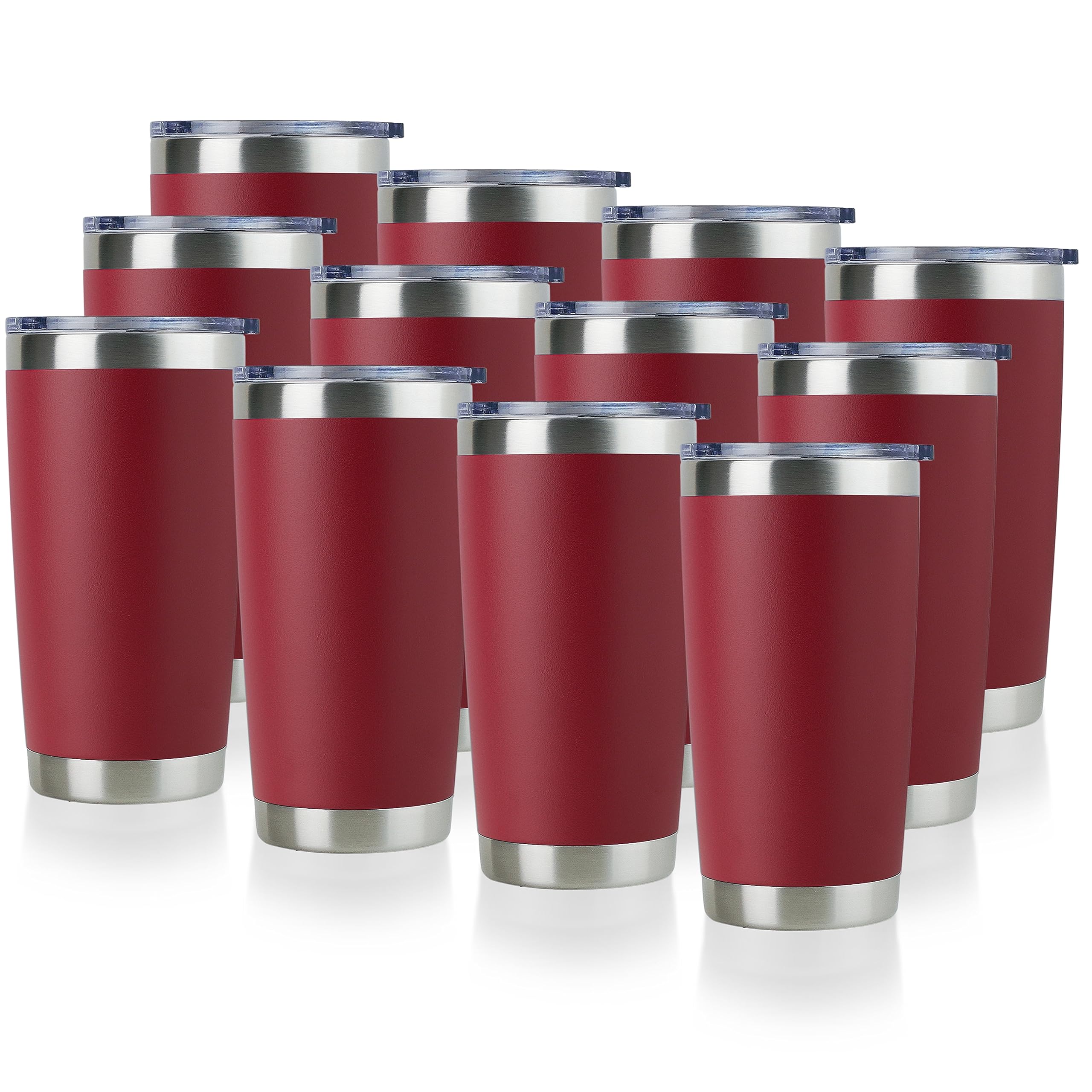 Photo 1 of DOMICARE 20oz Stainless Steel Tumbler Bulk with Lid, Double Wall Vacuum Insulated Travel Mug, Powder Coated Coffee Cup (Powder Red, 12)