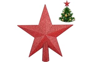 GANBARO Glitter Star Tree Topper, Glitter Christmas Tree Topper Shatter for Holiday Ornament or Home Decor (Red)