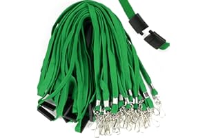 Ollain 25 Pack Breakaway Lanyard with J-Hook Bulk Flat Lanyards for Name tag ID Badges (Green, Breakaway 25 Pack)