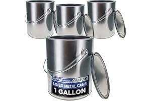 MASTER AIRBRUSH Master Elite 1 Gallon Lined Empty Metal Paint Can Bucket with Lids, Bail Handles, Pack of 4 - Triple Tight Seal, 128 fl. oz. Steel Coating Storage Container Tin - Store Leftover Water-Based Paint Auto