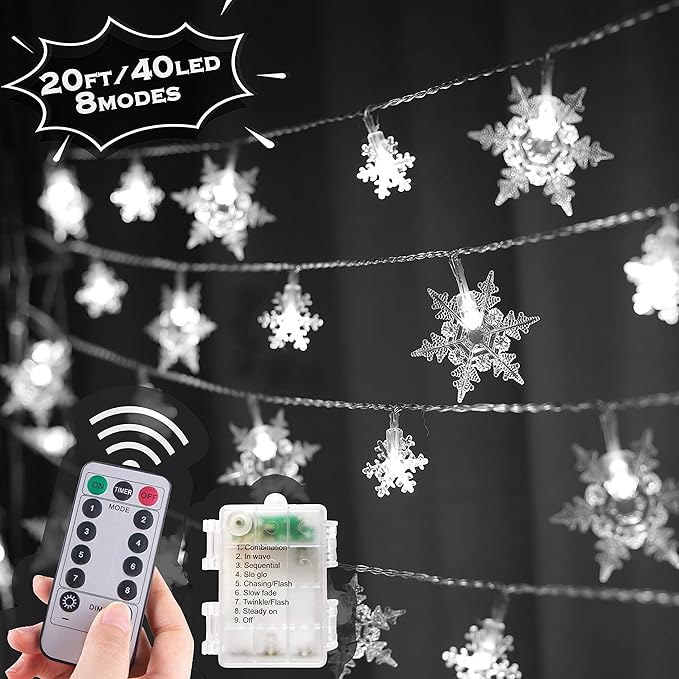 HOME COMPOSER Snowflake Christmas Lights, 20 FT 40 LED
