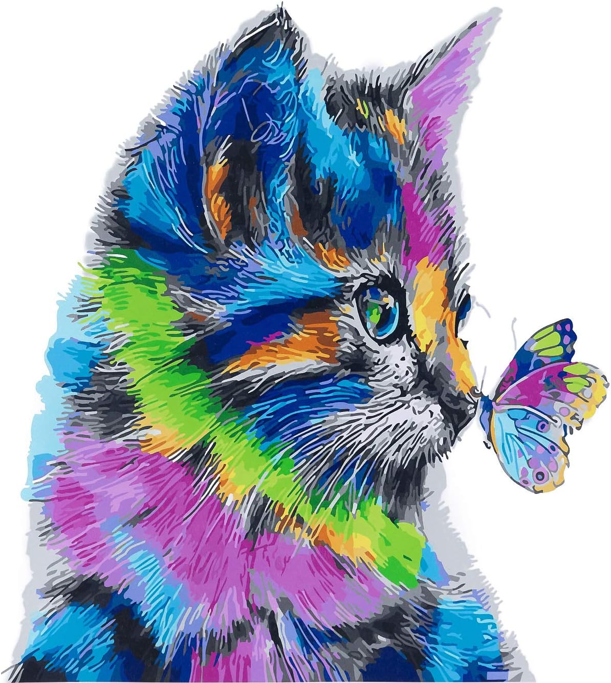 YXQSED [Framless] DIY Oil Painting Paint by Number Kit for Adults Kids-Colorful Cat 16x20 Inch