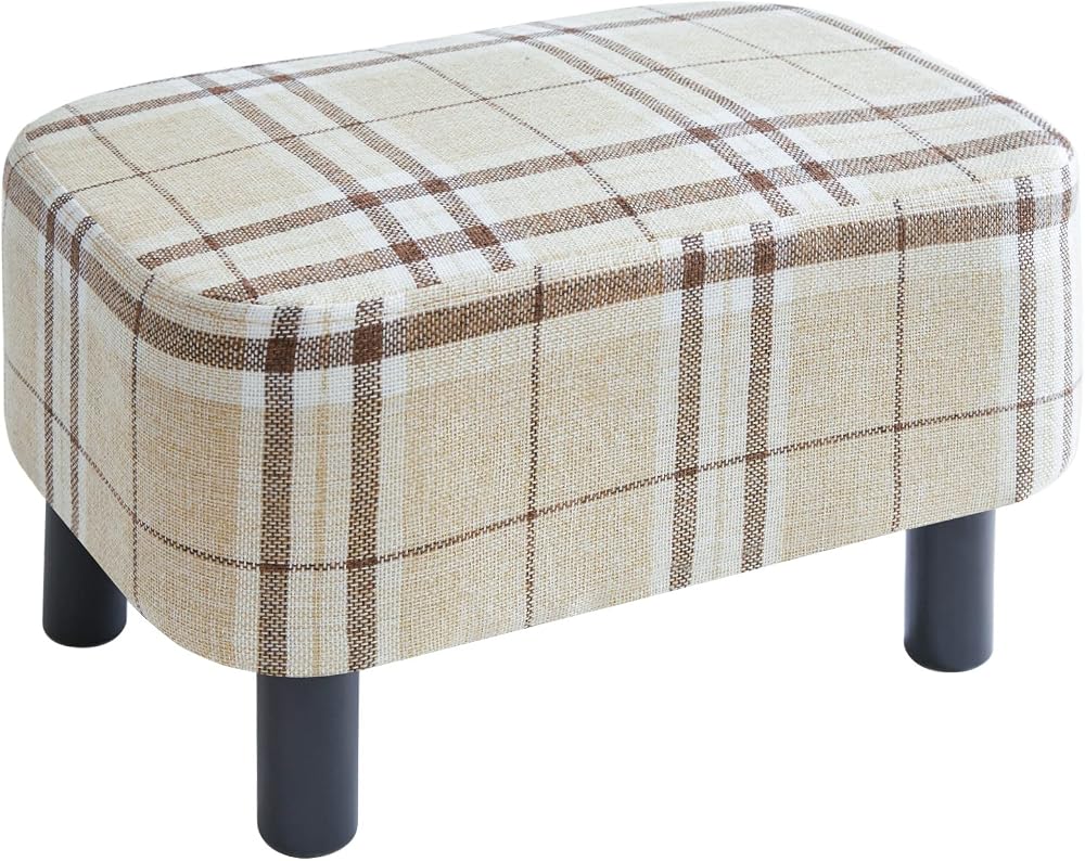 YMYNY 42cm Footstool Rectangle Ottoman with Wooden Legs Linen Fabric