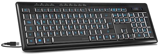 Speedlink Kabelgebundene Tastatur - VENDOM beleuchtet mit USB Kabel (10 Multimedia Tasten - 3 Farben - Slim Design - Vollform