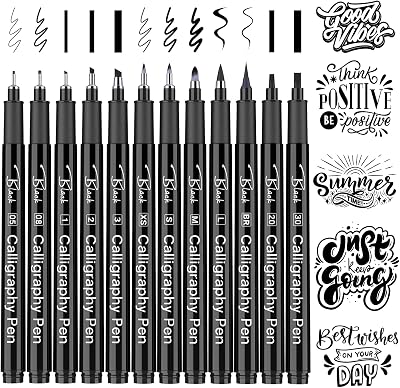 APOGO Black Calligraphy Pens Set 12 Nibs Beginner Fineliners Sketching