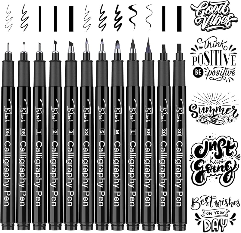 APOGO Black Calligraphy Pens Set 12 Nibs Beginner Fineliners Sketching