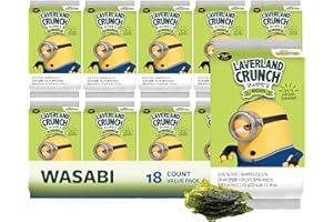 Laverland Crunch Minions Seaweed Snack Wasabi Flavor 18 Count (2 Packs), Korean Roasted Seaweed, Low Calorie, Vegan and Keto friendly, Gluten Free