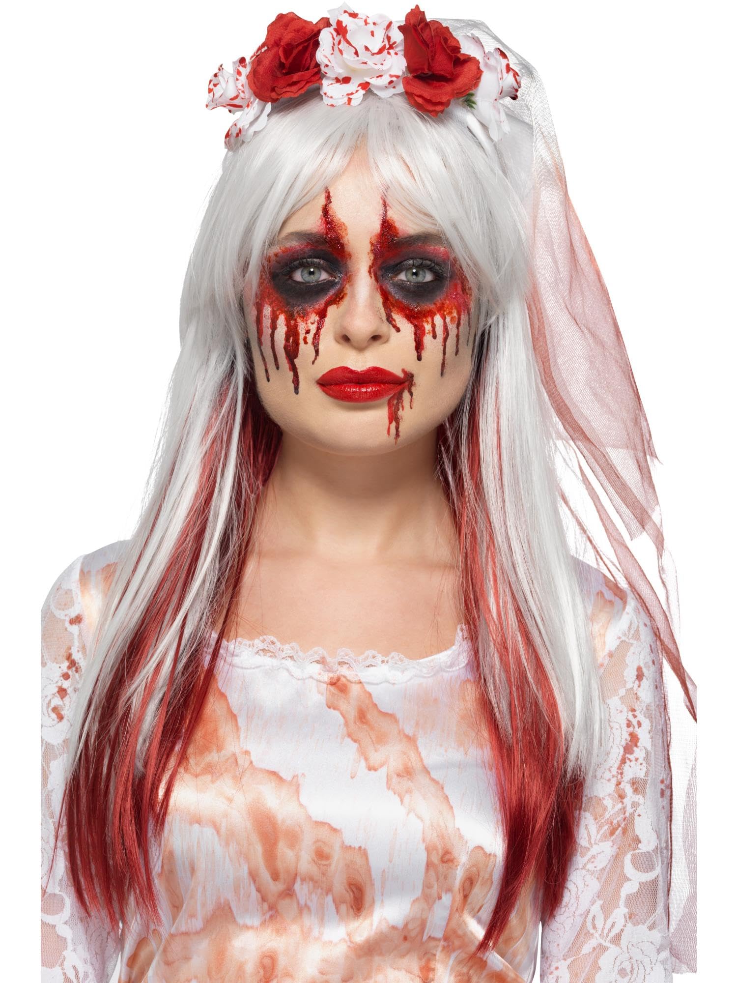Smiffys Make-Up FX, Blood Drip Bride Kit, Aqua, Mu Face Paints, Blood Tube, Glitter Pot & Applicators, Cosmetics and Disguises Fancy Dress, Bride Dress Up Cosmetics & Disguises.