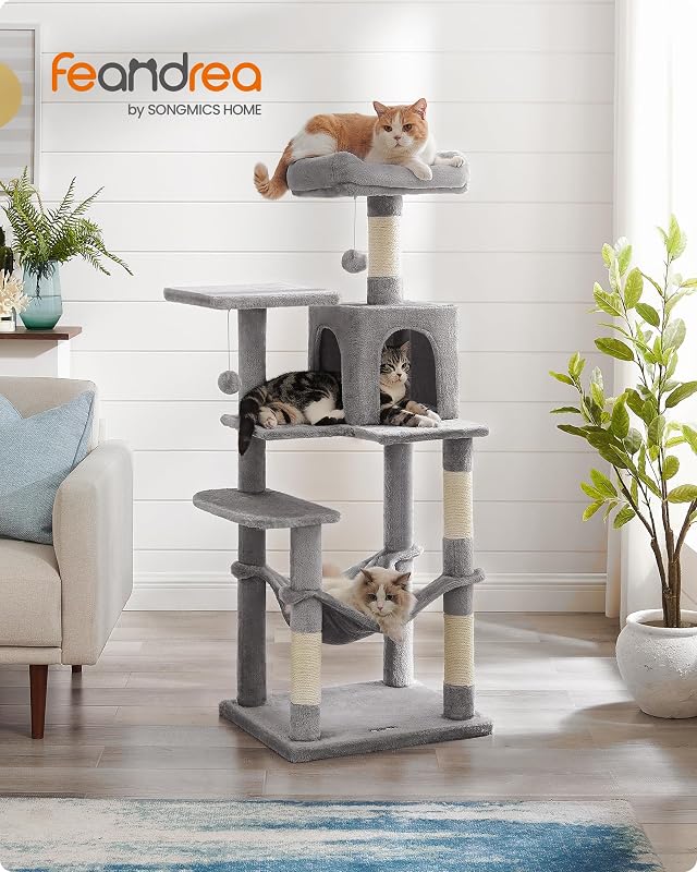 Albero per Gatti, 143 cm, 4 Pali Graffiatoi, a Più Livelli