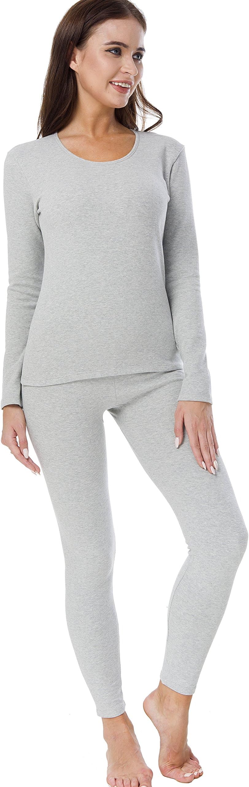 HieasyFit Women's Mid-Weight Cotton Thermal Underwear 2pc Winter Base Layer Set