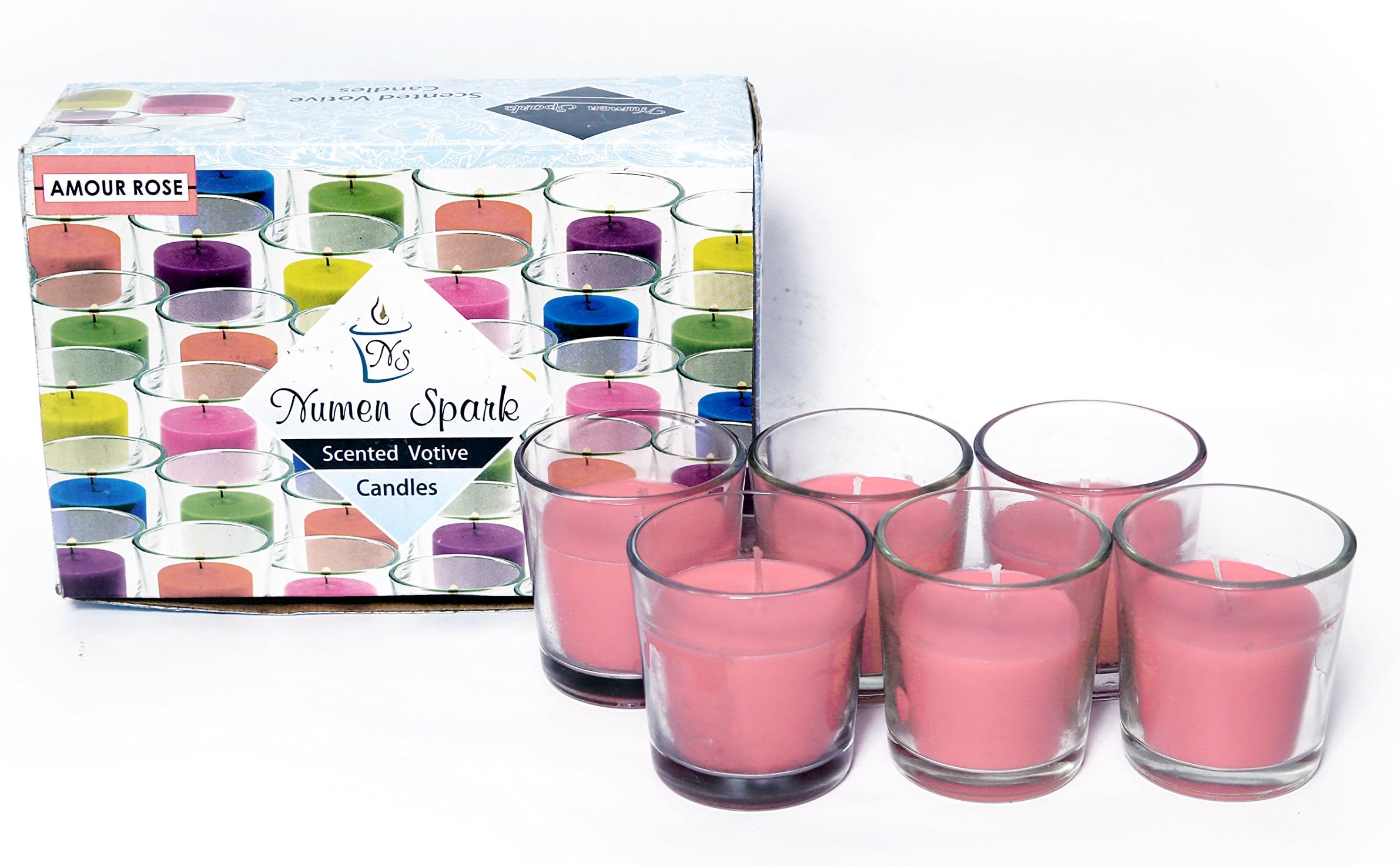 NUMEN SPARK Paraffin wax Pillar Candle, Pack of 6, Rose