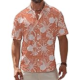 BOJIN Men's Hawaiian Wrinkle Free Short Sleeve Button Down Tropical Floral Beach Vacation Shirt