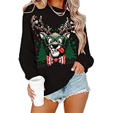 Ugly Christmas Sweater Women Oversized Funny Reindeer Graphic Sweatshirt | Christmas Sweatshirt 2026, Ugly Christmas Sweater, Cute Reindeer Graphic, Christmas Tree, Long Sleeve, Crew Neck, Xmas Gifts