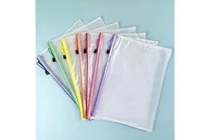 7 PCS Mesh Zipper Bags A4 Plastic Zipper File Bags for Office School Travel Home Supplies Storage