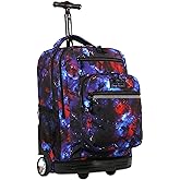 J World Sundance Laptop Rolling Backpack for Girls Boys. Roller Bookbag with Wheels, Galaxy