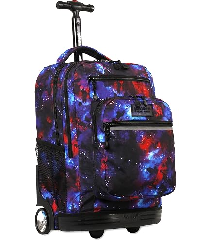 J World Duo Kids Rolling Backpack With Lunch Box Set. School Bookbag on Wheels, Spaceship