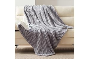 Westinghouse Heated Throw Blanket, Soft Flannel Sherpa Electric Throw with 6 Heating Levels & 2-10 Hours Auto Shut Off, Fast Heating & ETL Certification, Machine Washable, 50x60 Inch, Light Grey