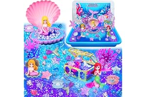Ynybusi Sensory Bins for Toddlers,Sensory Toys Play Sand Art Kit with Sandbox & Sand Castle Molds & Tools,Indoor Outdoor Beach Toys for Boys and Girls Christmas Birthday Gift (Mermaid Paradise)
