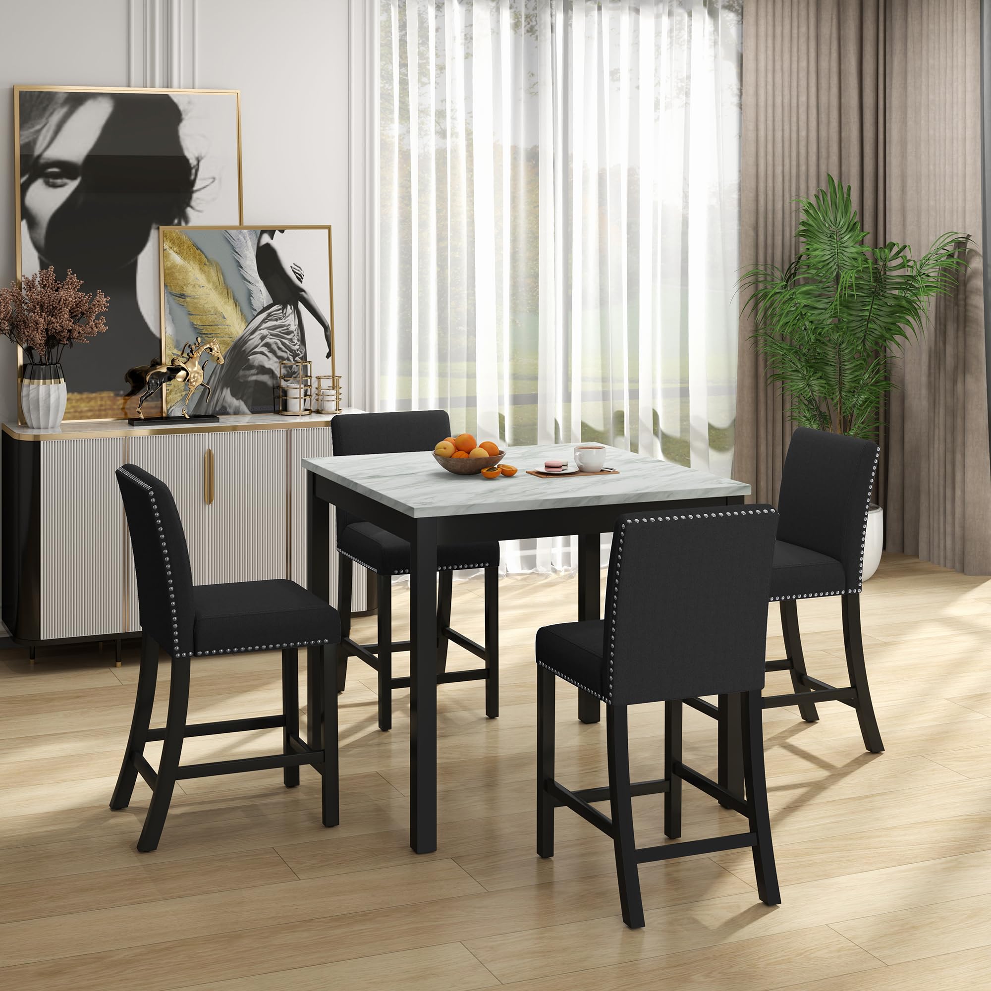 Photo 1 of ***PARTIAL SET*** KEIKI 5-Piece Wooden Counter Height Dining Table Set for 4 Person, Modern Table Set with Square MDF Table and 4 Wood Chairs with Solid Legs, Easy Assembly, for Kitchen, Dining Room, Gray+Black