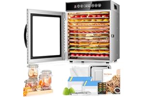 KWASYO Stainless Steel Dehydrator, 12 Trays Food Dehydrator Machine with Recipe Book, 30~90℃ Temperature Control&24H Adjustab