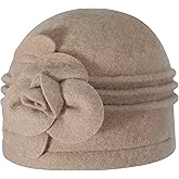 ZLYC Women Wool Cloche Bucket Hat 1920s Vintage Dress Winter Hats with Flower Accent