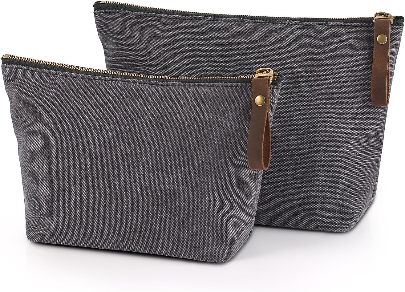 Canvas Large Cosmetic Bag Travel Makeup Organizer Pouch Toiletry Bag for Women Portable Daily Storage Organizer Coin Purse Holder Zipper Closure