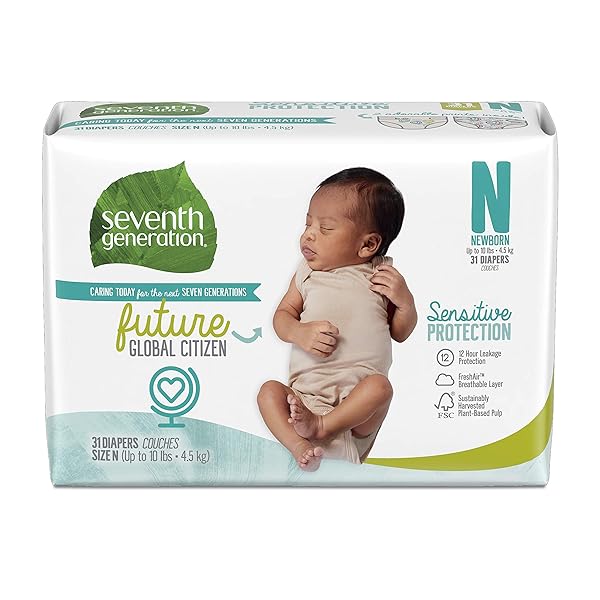 SEVENTH GENERATION BABY DIAPERS, SENSITIVE PROTECTION, SIZE NEWBORN, 31 COUNT