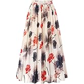 Kingfancy Women's Pleated Skirt Chiffon Elastic Waist A-Line Midi Length Skirt
