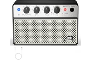 AKLOT Mini Bass Amp Small Bass Amplifier 10W Portable Recharged Electric Bass Amp BT Speaker with Dual Channel & Aux in Jack 