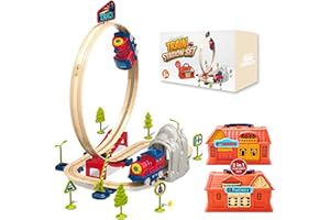 ATLASONIX Train Toys for Toddlers 3-5 | Electric Train Set for Kids - Toy Train, Railway Station with Loop, Bridge & Signs - Montessori Educational Fun Trains Toy for Boys Girls Birthday Gift