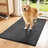 Naturei Chenille Absorbent Front Door Mat 72" x 36", Dog Door Mat for Muddy Paws, Trap Dirt Doormat, Mud Mat for Dogs, Washable Non Slip Outdoor Indoor Doormats for Entryway, Grey