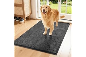 Naturei Chenille Absorbent Front Door Mat 72" x 36", Dog Door Mat for Muddy Paws, Trap Dirt Doormat, Mud Mat for Dogs, Washable Non Slip Outdoor Indoor Doormats for Entryway, Grey