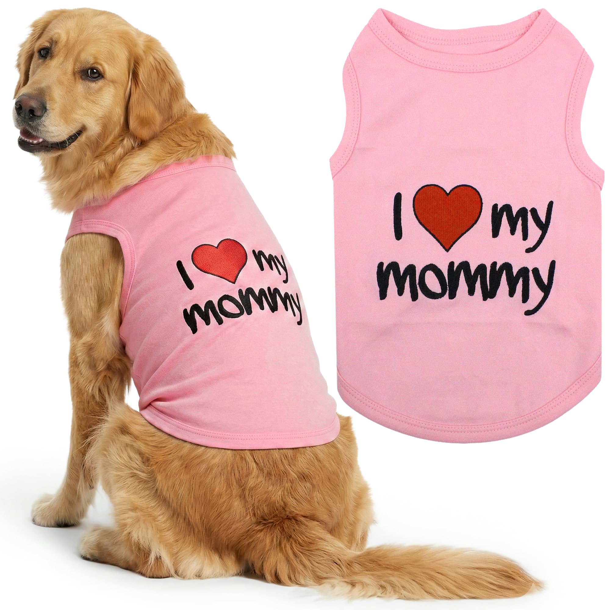 Parisian Pet Dog Cat Clothes Tee Shirts I Love Mommy Pink (4XL, I Love My Mommy - Pink) โ image 1