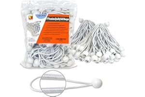 6 inch 100 Piece Heavy Duty 5mm Ball Bungee Canopy Cord by Wellmax, White Color