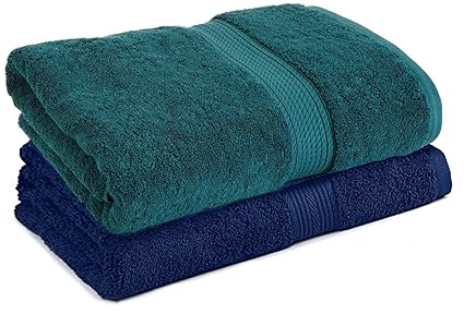 Trella 2 Piece 500 GSM Large Cotton Bath Towel Set :: 140 x 70 cm (Green Blue)