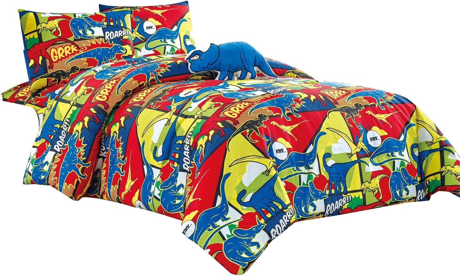 WPM Kids Collection Bedding 4 Piece Multi Color Twin Size Comforter Set Sheet Pillow sham Blue Dinosaur Pillow Fun Wild Park Jungle Print Design Roar Dinosaur (Roar Dinosaur, Twin Comforter)