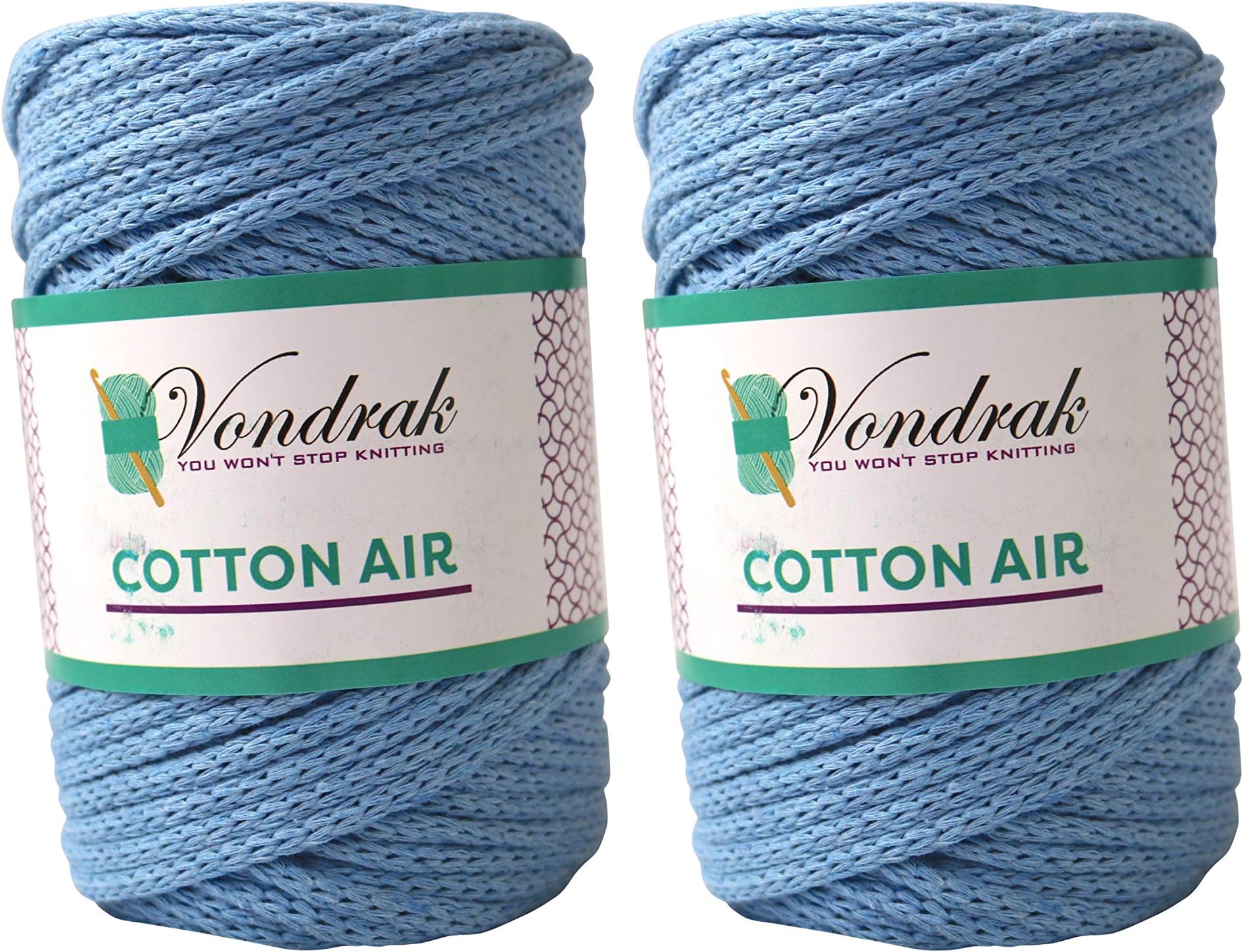 Cotton Air Yarn 178 Yards (2 Rolls) of Chunky Cotton Yarn for Crocheting or Knitting Home Decor Projects or Beginners Learning to Crochet (Baby Blue)