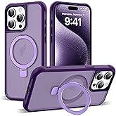 SKYLMW Compatible with iPhone 15 Pro Max Case with Invisible Magnetic O-Ring Stand Military-Grade Translucent Case for iPhone 15 ProMax 6.7" [Compatible with Mag-Safe][Great Grip Feeling], Purple