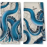 ArtisaEura Vintage Coastal Nautical Octopus Decorative Hand Towels for Bathroom Decor 2 Pcs, Nautical Kitchen Towels, Coastal Beach Dish Tea Towels for Kitchen Decor, 16x24 in