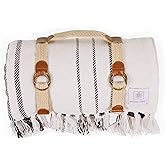 Picnic TIME Montecito Picnic, Outdoor, and Beach Blanket with Harness, Montecito Picnic, Outdoor, and Beach Blanket with Harness, One Size, White & Blue Stripe